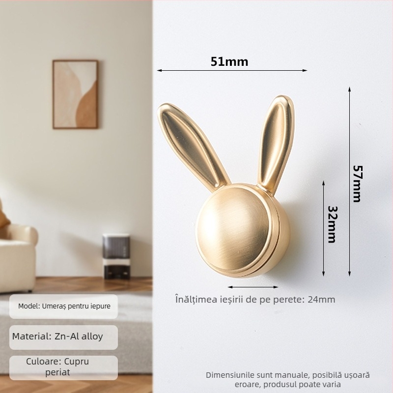 Cuier pentru haine în formă de iepure – aliaj de zinc, stil Nordic, pentru dulap, finisaj vopsit (aliaj de zinc; stil Nordic; pentru dulap; finisaj vopsit)