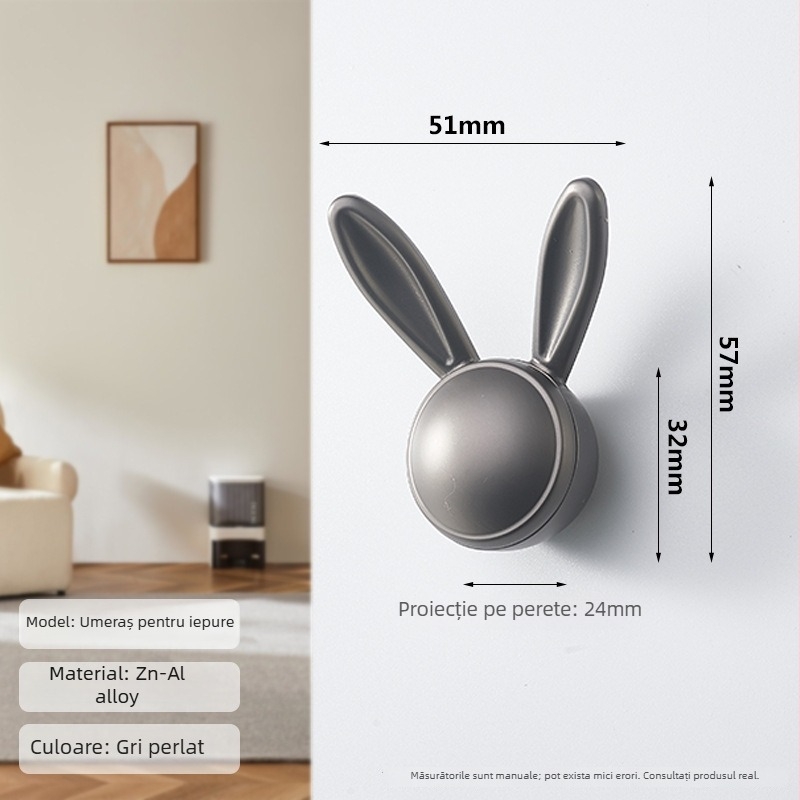 Cuier pentru haine în formă de iepure – aliaj de zinc, stil Nordic, pentru dulap, finisaj vopsit (aliaj de zinc; stil Nordic; pentru dulap; finisaj vopsit)