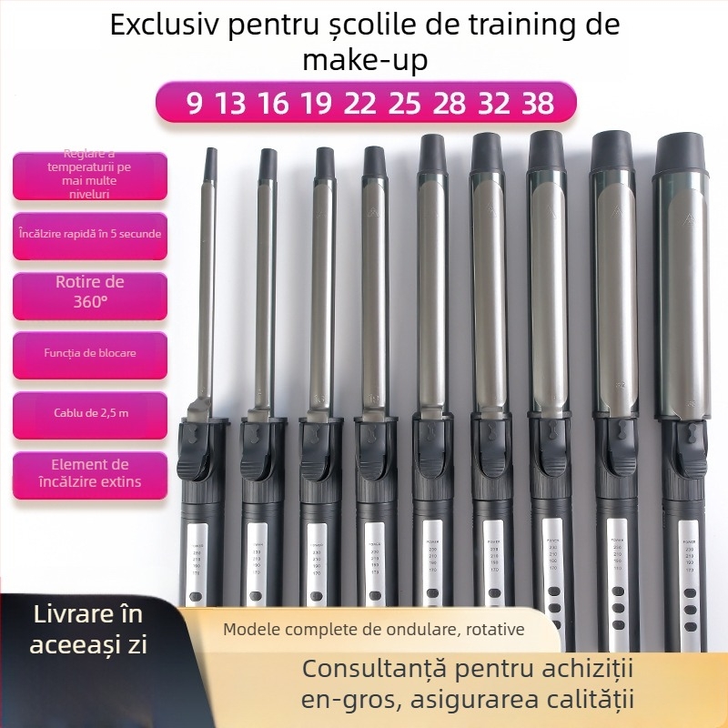 Ondulator de păr rotativ, pentru uz profesional în studio, tambur cu acoperire din titan, reglaj temperatură 30 trepte, 220V 45W, alimentare prin cablu