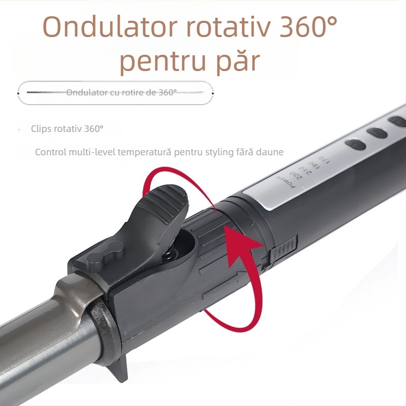 Ondulator de păr rotativ, pentru uz profesional în studio, tambur cu acoperire din titan, reglaj temperatură 30 trepte, 220V 45W, alimentare prin cablu