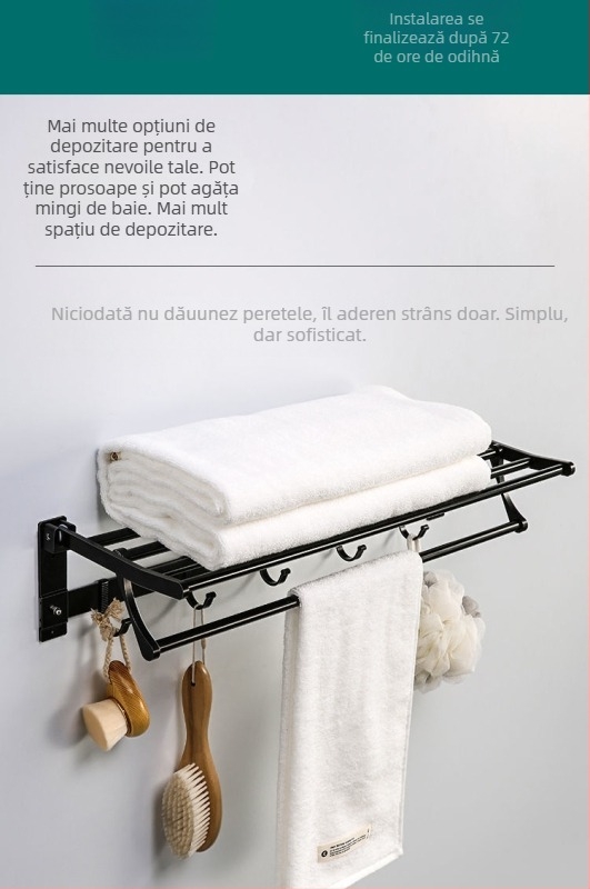 Bară de prosoape, 2 etaje, Ferroalloy, Finisare oxidată, Capacitate de încărcare 30 kg, Stil modern minimalist