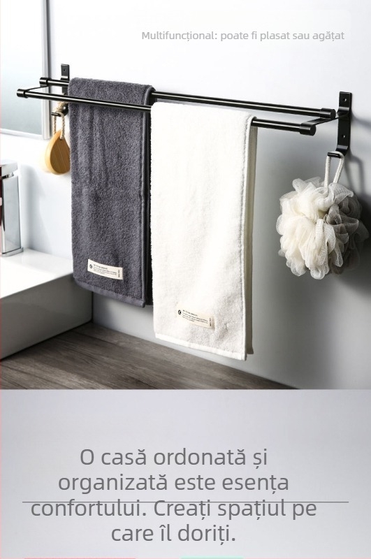 Bară de prosoape, 2 etaje, Ferroalloy, Finisare oxidată, Capacitate de încărcare 30 kg, Stil modern minimalist