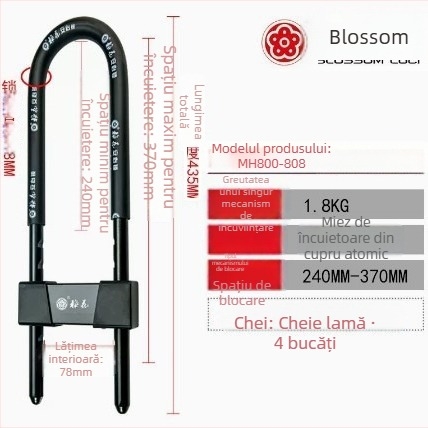 Încuietoare pentru ușă – Plum Blossom Lock MH800-806/808, din oțel, pentru uși de sticlă, birouri, camere și uși glisante, stil modern simplu