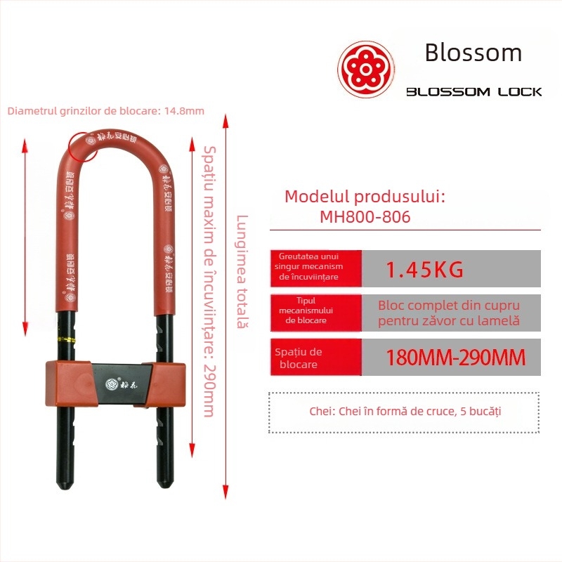 Încuietoare pentru ușă – Plum Blossom Lock MH800-806/808, din oțel, pentru uși de sticlă, birouri, camere și uși glisante, stil modern simplu
