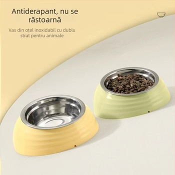 Castron de hrănire pentru pisici din plastic și oțel inoxidabil, margine înclinată pentru protecția gâtului, marca Qichong