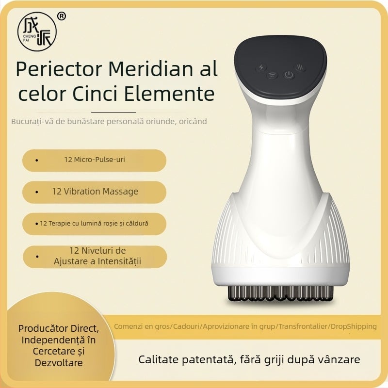 Măsur electric pentru meridiane pentru uz casnic cu masaj abdomen, vibrații umeri/gât, terapie cu lumină roșie și încălzire – reîncărcabil, control prin buton, Model JLS-666, 40–55°C, 1500mAh, ABS
