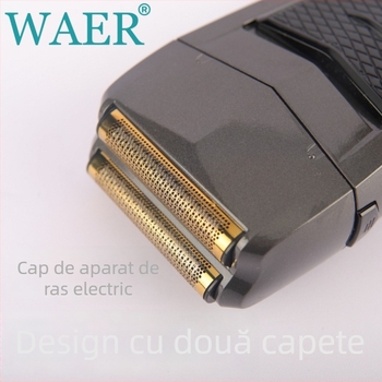 Set WAER de ras electric pentru bărbați – reîncărcabil, baterie încorporată 1200–2000 mAh, autonomie 1–3 ore, cap de tăiere detașabil lavabil cu lame din oțel inoxidabil