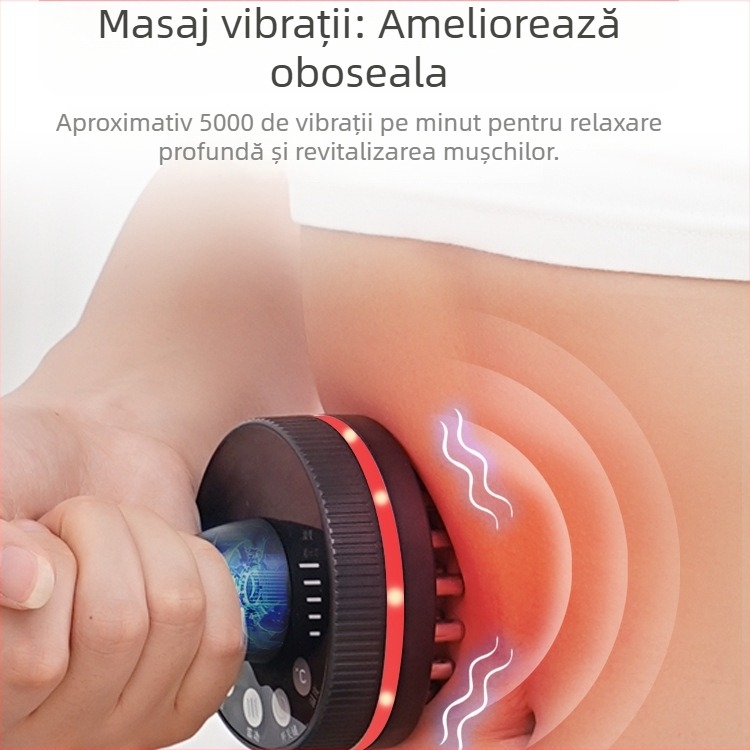 Masaj electric pentru meridiane cu perie de gua sha, model JL-102, reîncărcabil, baterie 2000 mAh, control temperatură 0–55°C, carcasa ABS