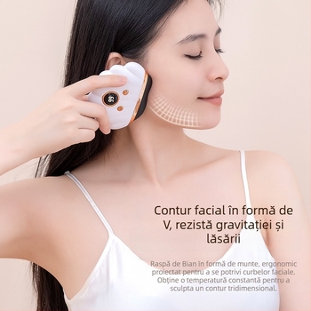 Dispozitiv electric pentru masaj facial cu încălzire și vibrații, alimentare USB, 3 viteze, corp ABS, baterie 500 mAh