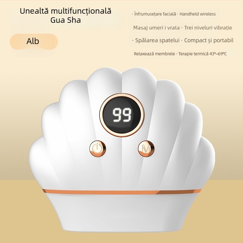 Dispozitiv electric pentru masaj facial cu încălzire și vibrații, alimentare USB, 3 viteze, corp ABS, baterie 500 mAh