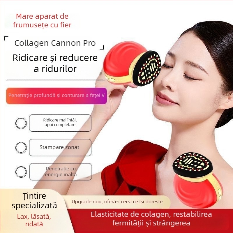 Dispozitiv facial cu microcurent, 38 electrozi, pentru ridicare, fermitate, rejuvenare, conturare și iluminare colorată — fața întreagă, portabil, baterie încorporată de 800–1000 mAh, IPX1