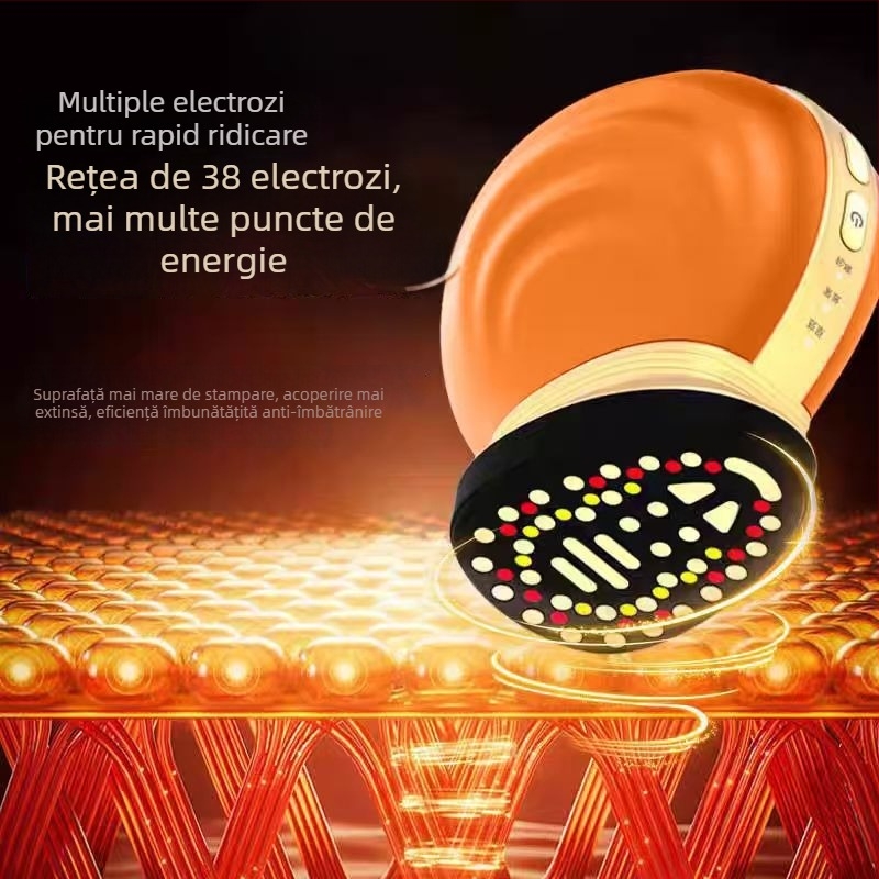Dispozitiv facial cu microcurent, 38 electrozi, pentru ridicare, fermitate, rejuvenare, conturare și iluminare colorată — fața întreagă, portabil, baterie încorporată de 800–1000 mAh, IPX1