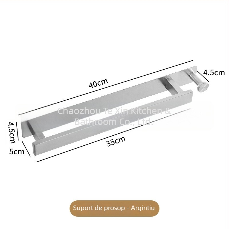 Bară pentru prosoape din oțel inoxidabil, montaj pe perete fără găuri, cu o singură tijă pentru baie