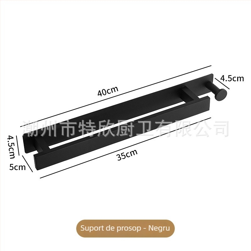 Bară pentru prosoape din oțel inoxidabil, montaj pe perete fără găuri, cu o singură tijă pentru baie