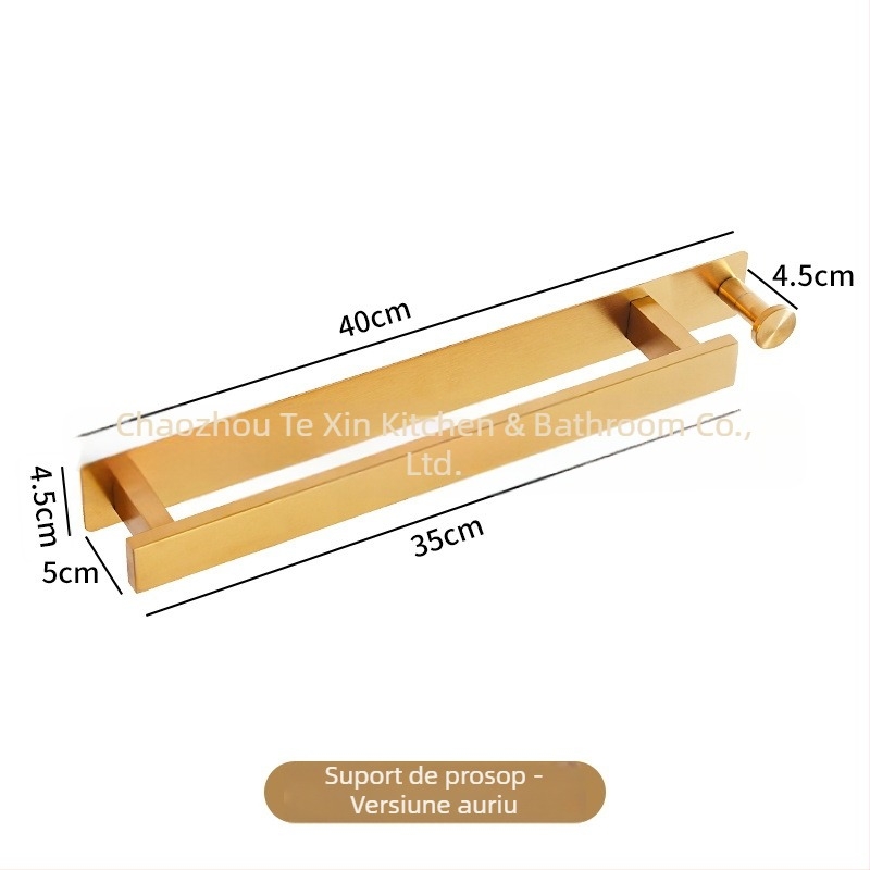 Bară pentru prosoape din oțel inoxidabil, montaj pe perete fără găuri, cu o singură tijă pentru baie