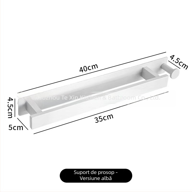 Bară pentru prosoape din oțel inoxidabil, montaj pe perete fără găuri, cu o singură tijă pentru baie