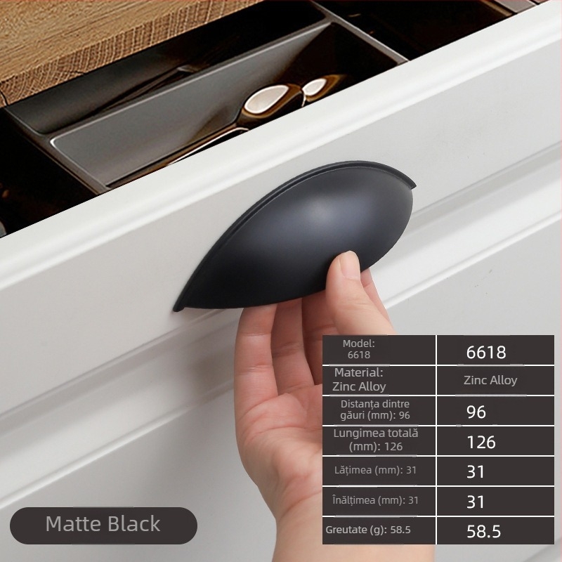 Mâner pentru dulap cu design semicerc, în formă de urechi, din aliaj de zinc, model 6618, placare electrolitică