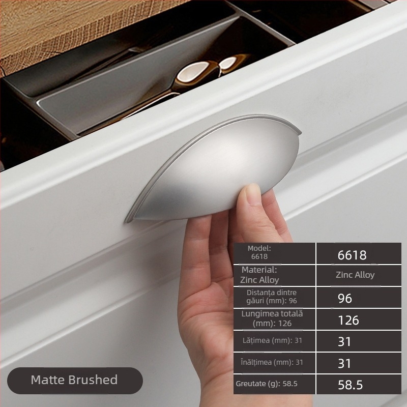 Mâner pentru dulap cu design semicerc, în formă de urechi, din aliaj de zinc, model 6618, placare electrolitică