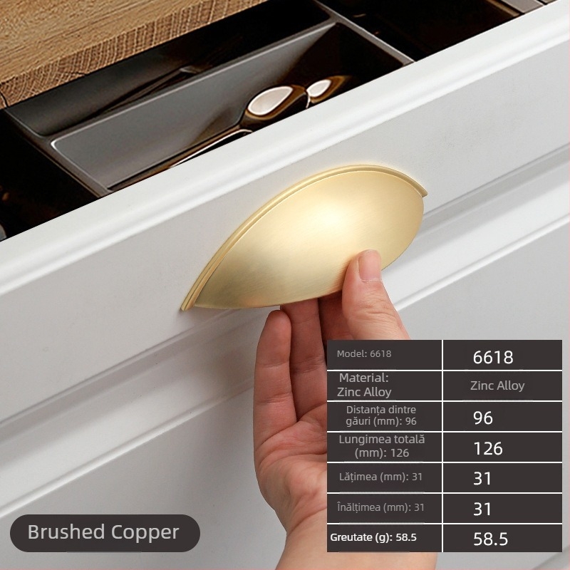 Mâner pentru dulap cu design semicerc, în formă de urechi, din aliaj de zinc, model 6618, placare electrolitică