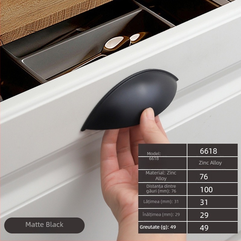 Mâner pentru dulap cu design semicerc, în formă de urechi, din aliaj de zinc, model 6618, placare electrolitică