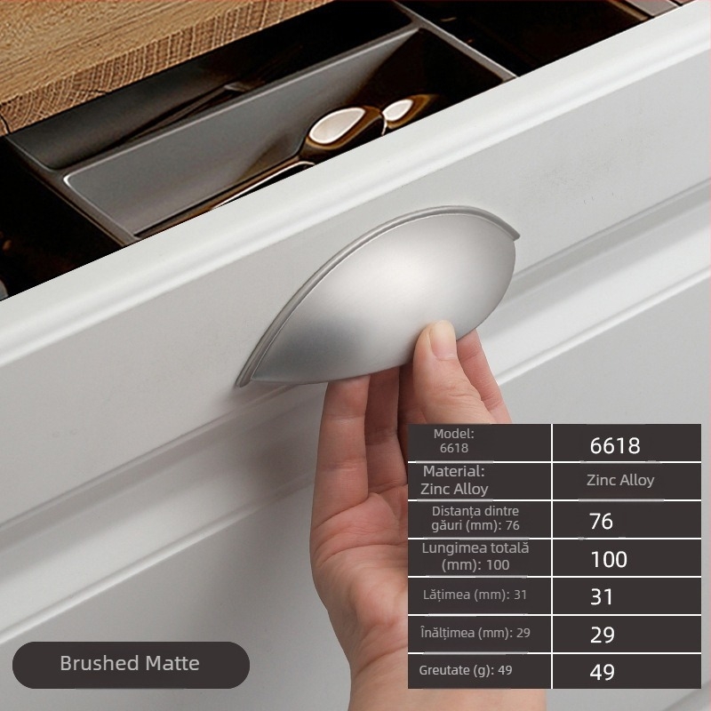 Mâner pentru dulap cu design semicerc, în formă de urechi, din aliaj de zinc, model 6618, placare electrolitică
