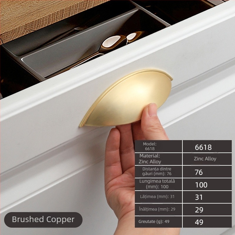 Mâner pentru dulap cu design semicerc, în formă de urechi, din aliaj de zinc, model 6618, placare electrolitică