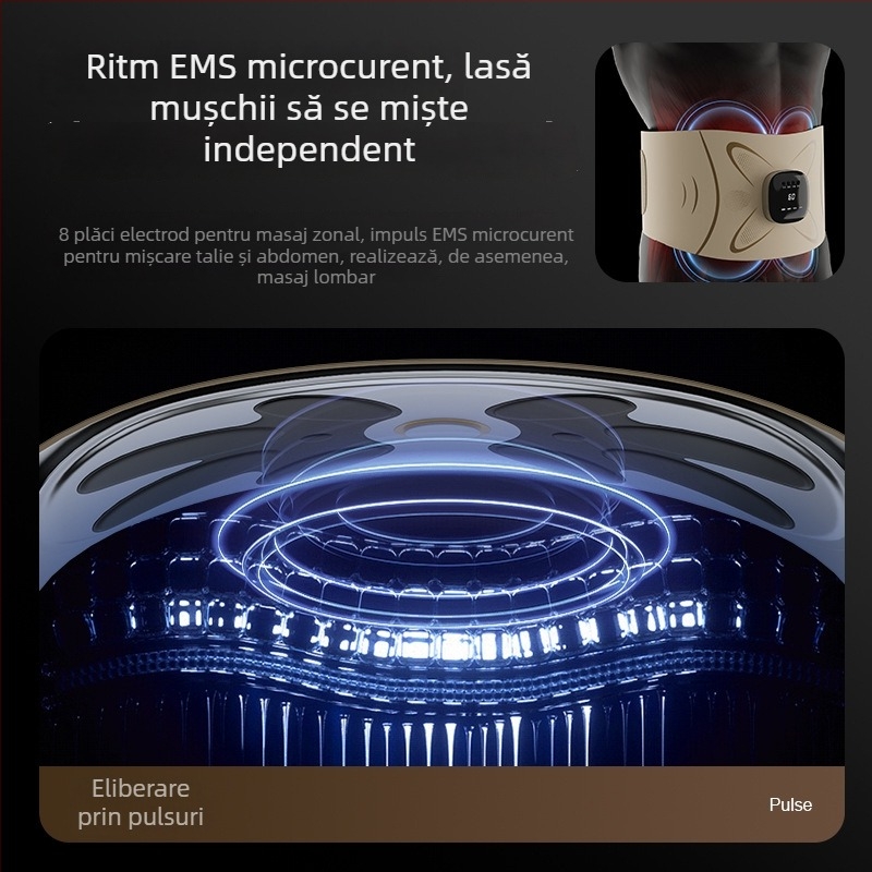 Masaj de talie cu impuls EMS, încălzire prin microcurent, vibrație și compresie caldă, 4 capete de masaj, alimentare pe baterie YM-03