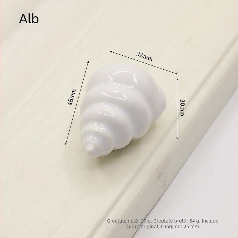 Mână de ușă de dulap în formă de cochilie | Materiale: ceramică și cupru | Formă sferică | Montaj ascuns | Turnare la presiune | Model 1362