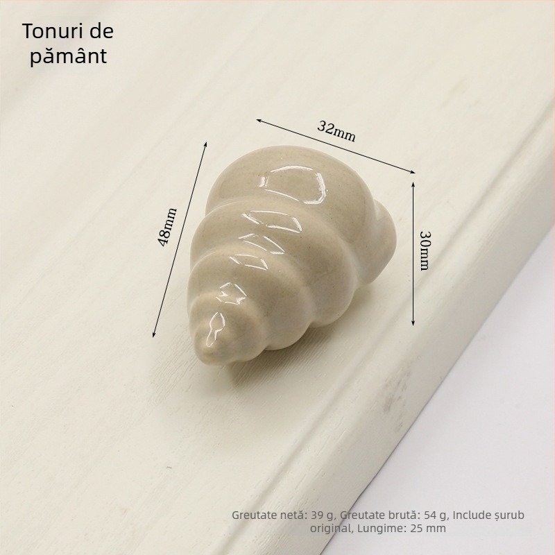 Mână de ușă de dulap în formă de cochilie | Materiale: ceramică și cupru | Formă sferică | Montaj ascuns | Turnare la presiune | Model 1362