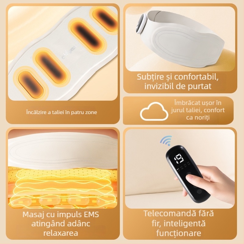 Bandă de masaj pentru talie încălzită, USB, terapie cu microcurenți, 3 trepte, control mecanic