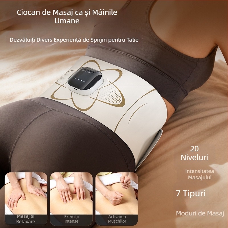 Masaj EMS cu impulsuri — Curea inteligentă de modelare a taliei cu compresie caldă, reîncărcabilă, 4 trepte, până la 4 capete de masaj