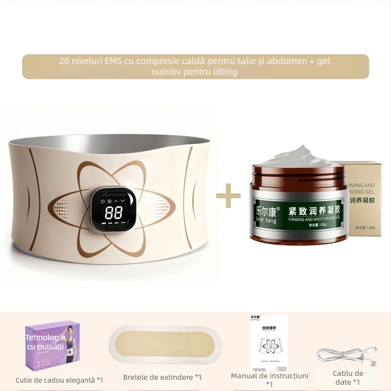 Masaj EMS cu impulsuri — Curea inteligentă de modelare a taliei cu compresie caldă, reîncărcabilă, 4 trepte, până la 4 capete de masaj