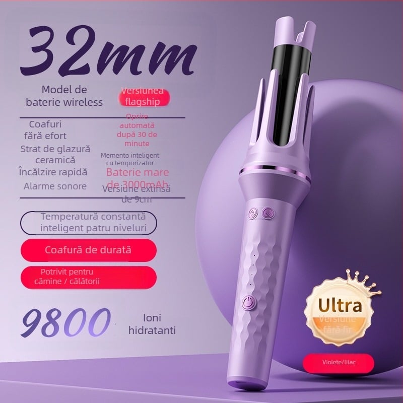 Ondulator automat de păr, fără fir, baterie Li-ion, acoperire ceramică, carcasă ABS nylon, 35W, 220V