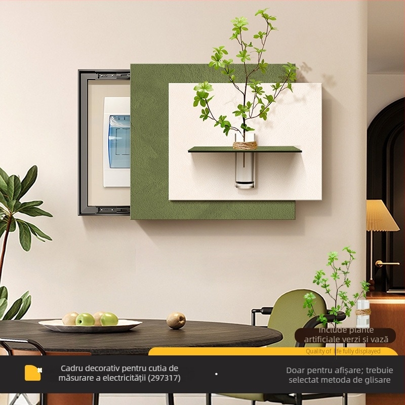 Tablou decorativ pentru acoperirea cutiei contorului electric, cu plantă hidroponică – pânză cristal, un singur panou, stil modern minimalist, potrivit pentru living și dining