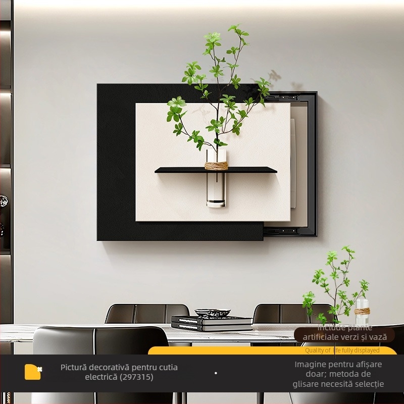 Tablou decorativ pentru acoperirea cutiei contorului electric, cu plantă hidroponică – pânză cristal, un singur panou, stil modern minimalist, potrivit pentru living și dining