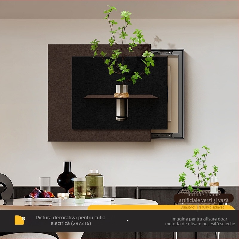 Tablou decorativ pentru acoperirea cutiei contorului electric, cu plantă hidroponică – pânză cristal, un singur panou, stil modern minimalist, potrivit pentru living și dining