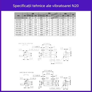 Motor vibrare micro N20, 4.5 V DC, 9600 rpm, 0.2 W, 0.1 A