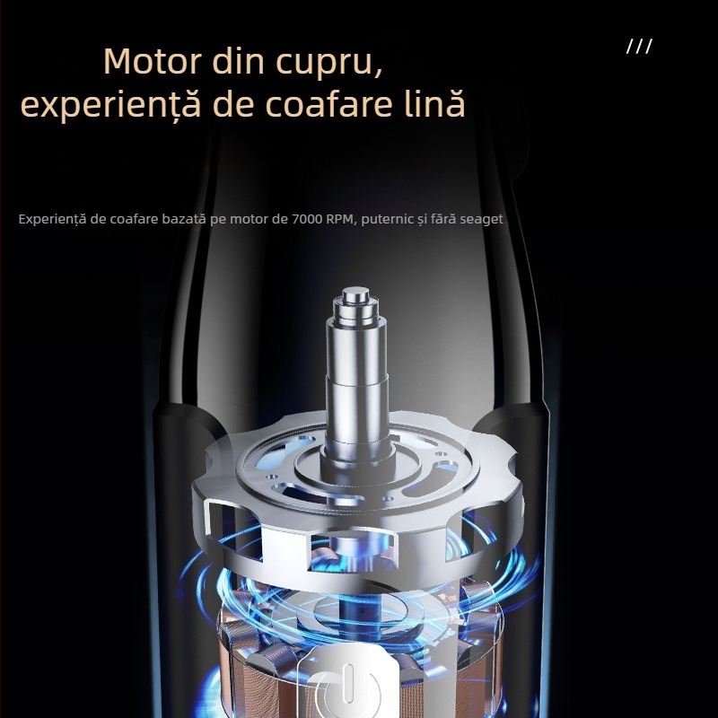 Mașină de tuns păr electrică, 5 viteze, baterie încorporată 1200–2000 mAh, lamă din oțel inoxidabil, detașabilă și lavabilă, afișaj digital