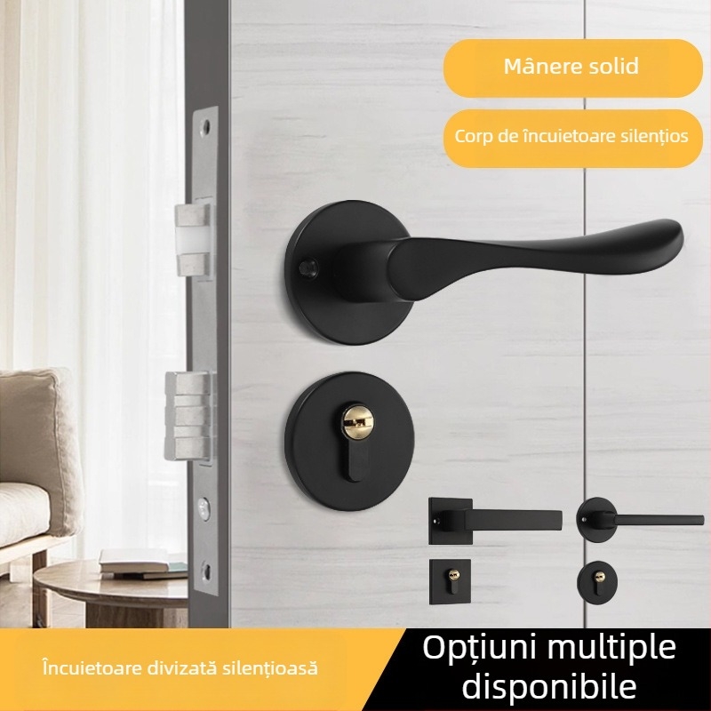 Încuietoare cu mâner pentru uși din lemn, corp din aluminiu aerospațial, design modern minimalist