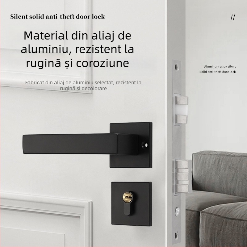 Încuietoare cu mâner pentru uși din lemn, corp din aluminiu aerospațial, design modern minimalist