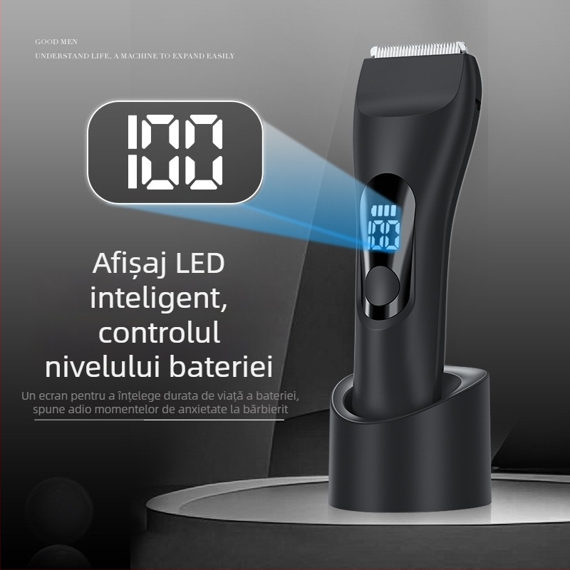 Trimmer fără fir pentru zone intime – impermeabil, motor fără perii, lame ceramice, baterie încorporată 500–800 mAh