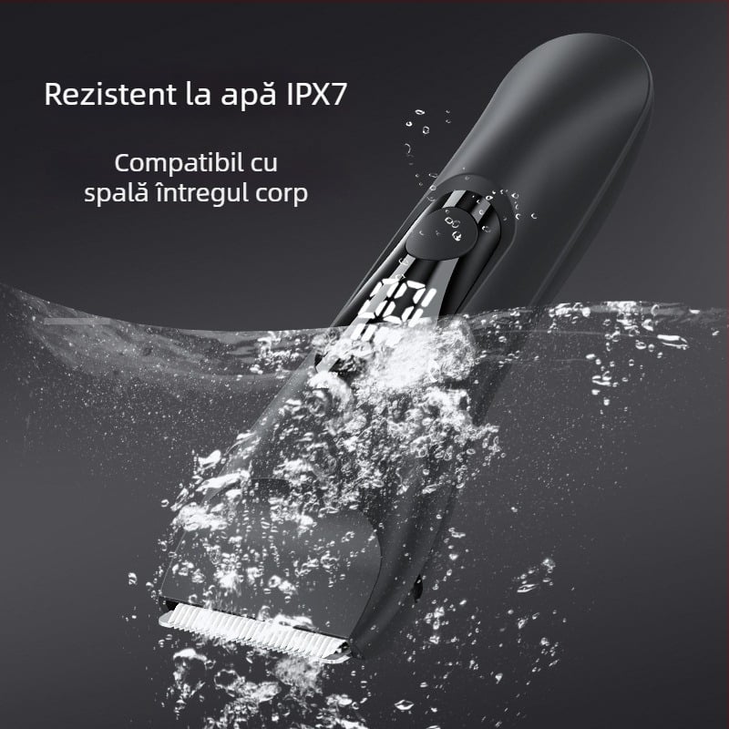 Trimmer fără fir pentru zone intime – impermeabil, motor fără perii, lame ceramice, baterie încorporată 500–800 mAh