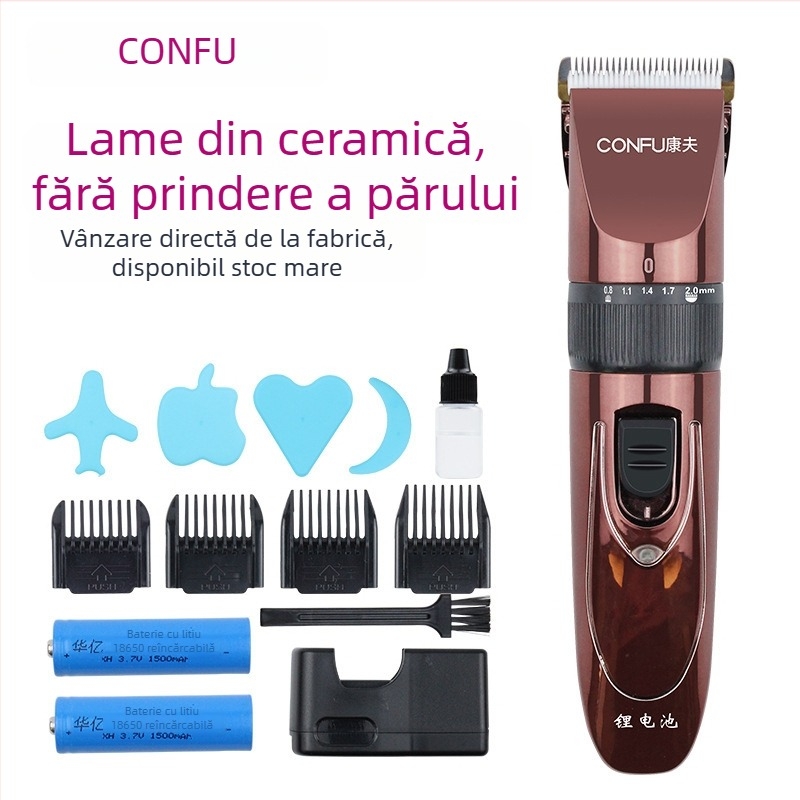 Mașină de tuns T96, reîncărcabilă, lamă ceramică, cap de tăiere detașabil și lavabil, baterie 800–1000mAh, autonomie 1–3h