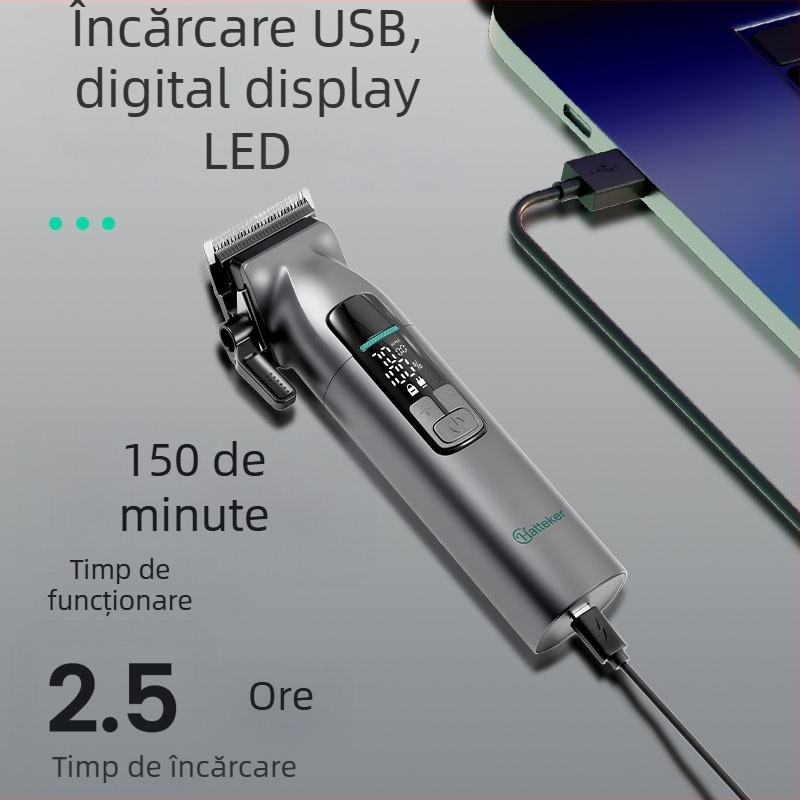 Mașină de tuns păr electrică, reglaj multiprecizie, rezistentă la apă, lamă din oțel inoxidabil, baterie încorporată 1200-2000 mAh