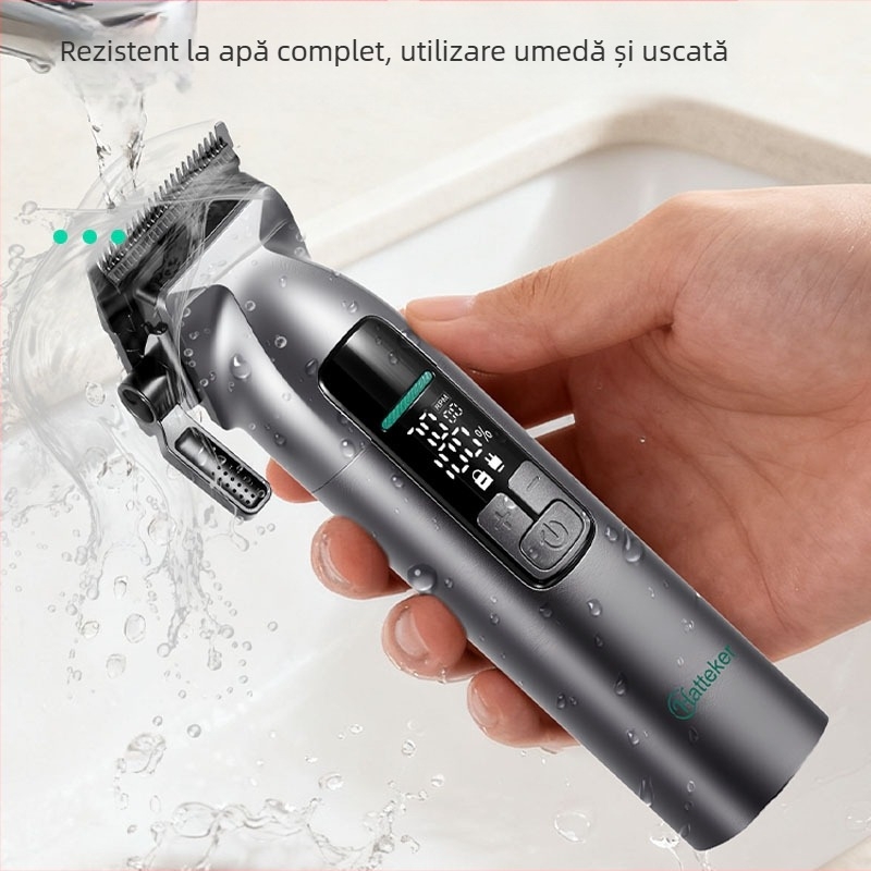 Mașină de tuns păr electrică, reglaj multiprecizie, rezistentă la apă, lamă din oțel inoxidabil, baterie încorporată 1200-2000 mAh