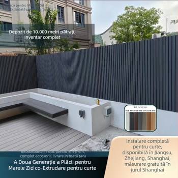 Panouri pentru pereți exteriori din WPC (lemn-plastic) pentru curte, stil model, modern minimalist; izolare fonică excelentă, conductivitate termică excelentă; servicii de montaj disponibile.