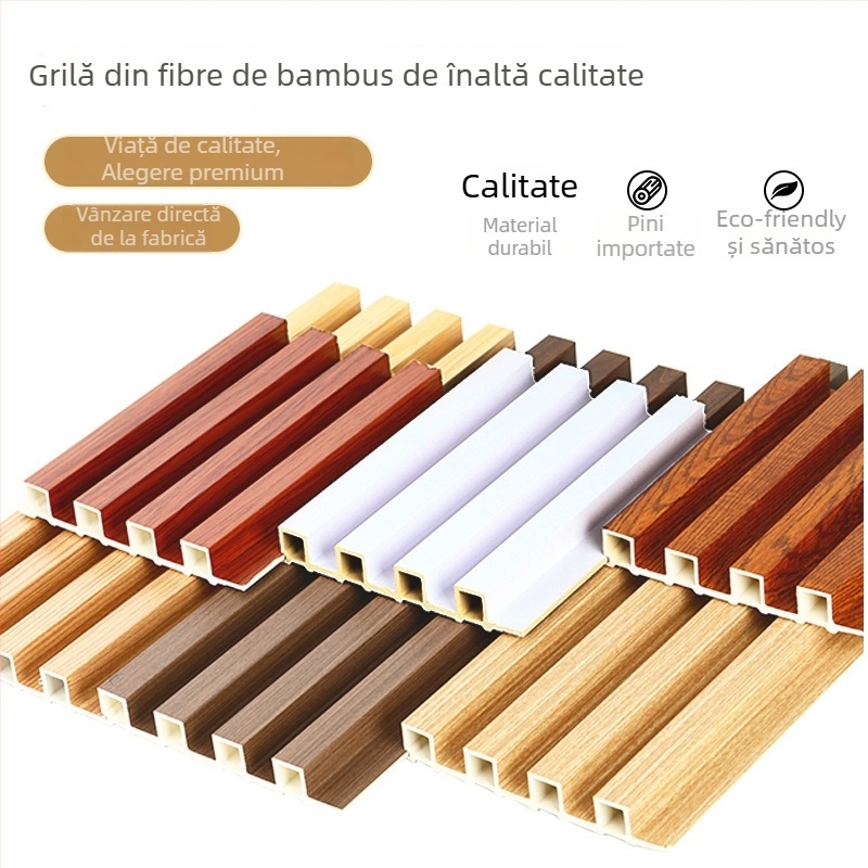 Grilă din WPC pentru perete, semicirculară, cu design în valuri și panou fonoizolant, montaj rapid