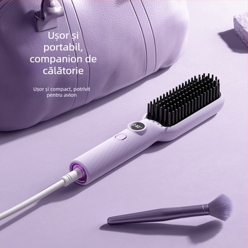 Pieptene pentru îndreptarea părului cu încălzire din turmalin ceramic, afișaj digital, control temperatura în 5 trepte, 40W, 220V