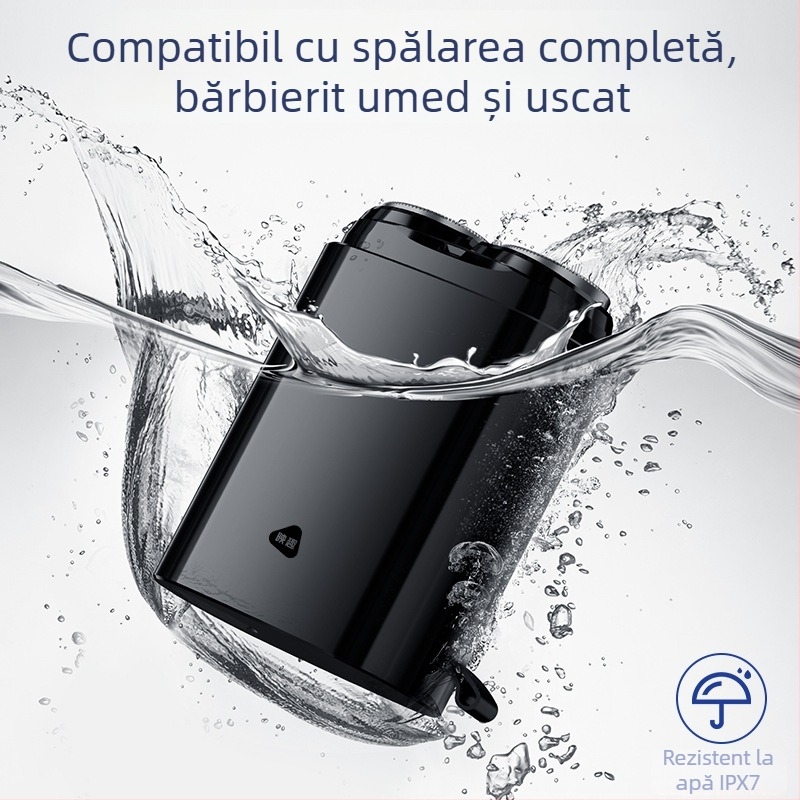 Mini aparat de ras electric și trimmer pentru barbă — spălare pentru corp întreg, motor fără perii, baterie încorporată, autonomie baterie până la 180 de zile, zgomot 36–45 dB
