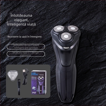 Aparat de ras electric cu cap rotativ de 3 lame, cap plutitor, motor fără perii, baterie încorporată, autonomie 45–60 de minute (Cap rotativ de 3 lame, cap plutitor, motor fără perii, baterie încorporată, autonomie 45–60 de minute)